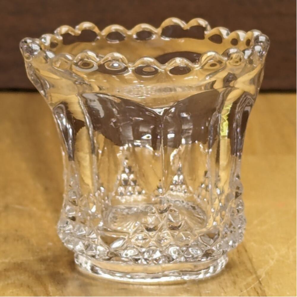 Vintage Pressed Glass 2.25" Bud Vase Toothpick Holder Scalloped Edge Candle Cute
